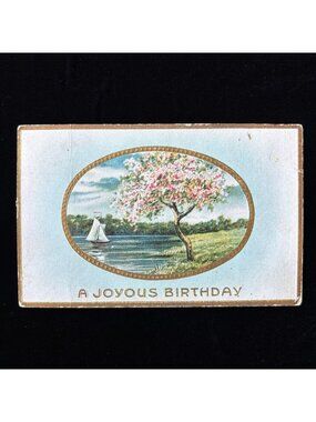 Antique Postcard 1913 A Joyous Birthday Embossed Sailboat New Denmark Wisconsin